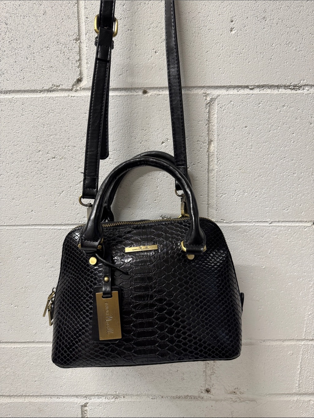 Simply Noelle Black Textured Satchel with Gold Hardware